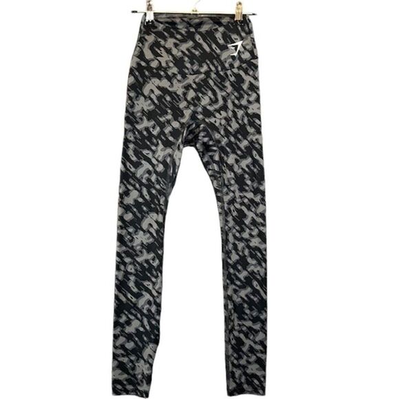 Gymshark Training Leggings Black Gray Abstract Camo Print High Waist Size XS - Picture 2 of 9